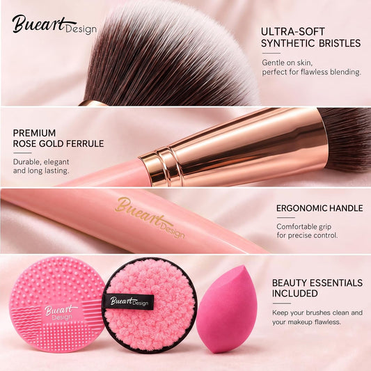 Glowlee® 30Pcs PRO Makeup Brushes Set Ultra Soft Dense Hair (Pink)