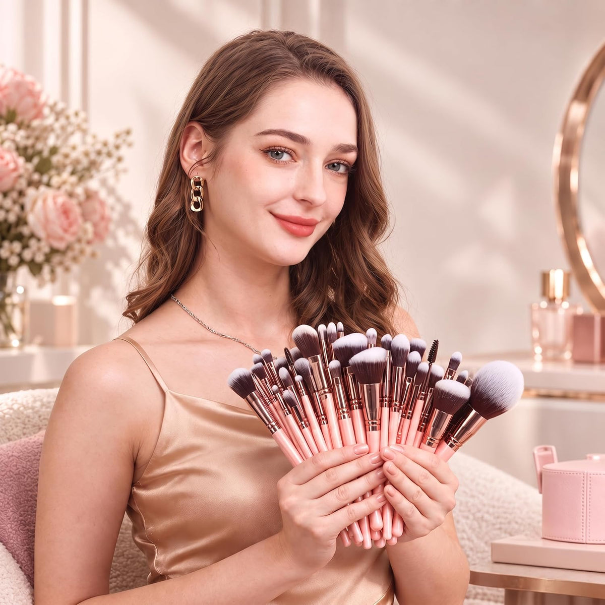 Glowlee® 30Pcs PRO Makeup Brushes Set Ultra Soft Dense Hair (Pink)