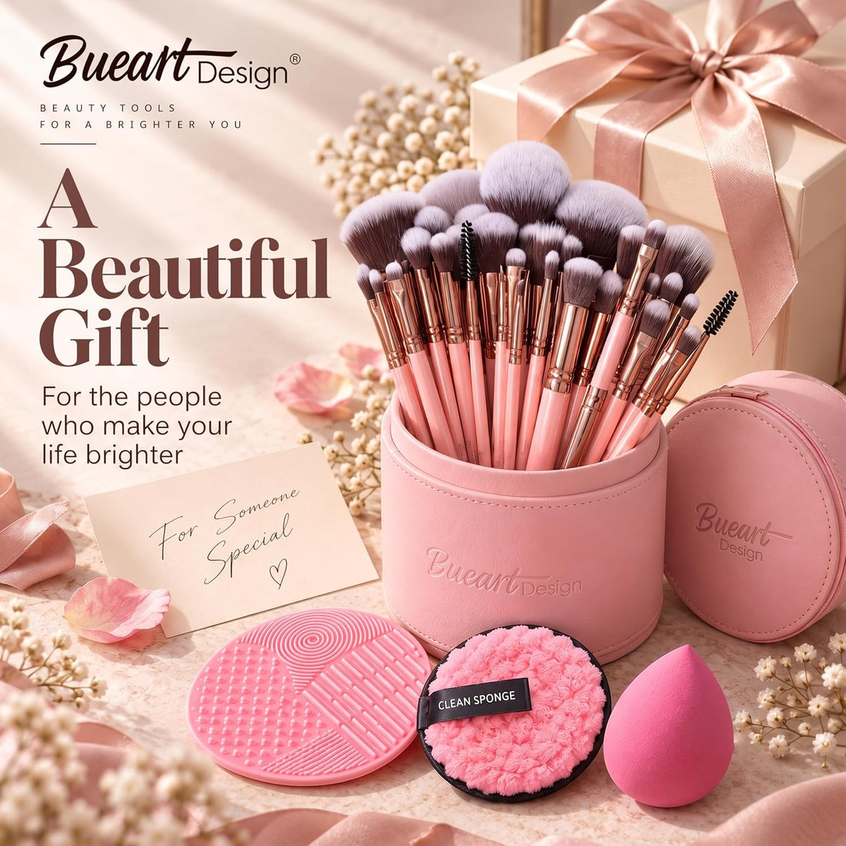 Glowlee® 30Pcs PRO Makeup Brushes Set Ultra Soft Dense Hair (Pink)